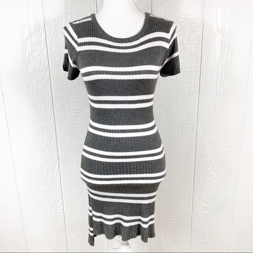 NEW Moral Fiber Gray Striped Sweater Dress